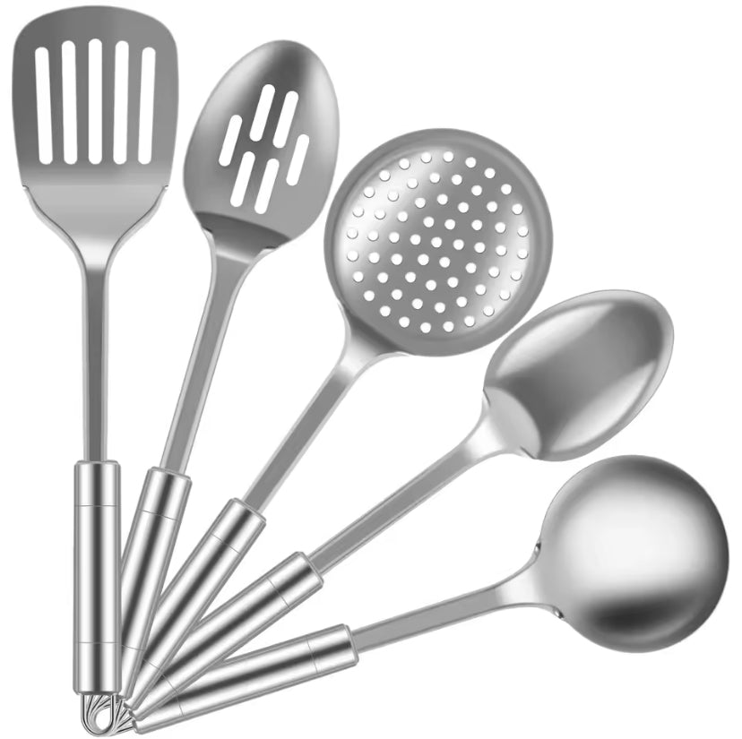 5Pcs Kitchen Cooking Utensils Set Stainless Steel Spoons Spatula