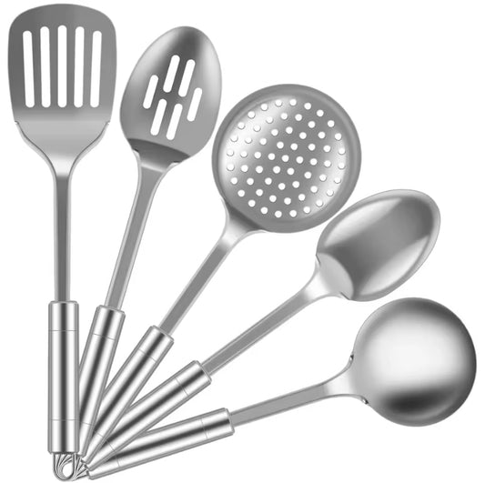 5Pcs Küche Kochen Utensilien Set Edelstahl Löffel Spachtel