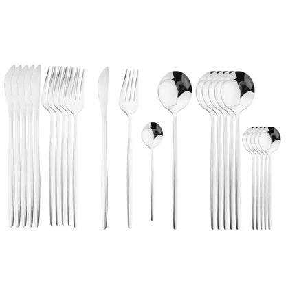 24Pcs Black Handle Golden Cutlery Set Stainless Steel