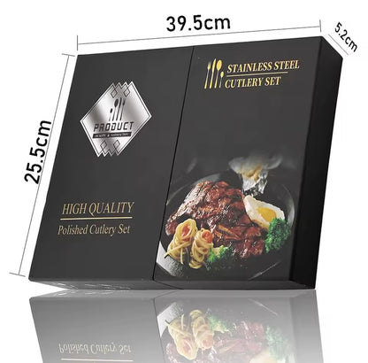 24Pcs Black Handle Golden Cutlery Set Stainless Steel
